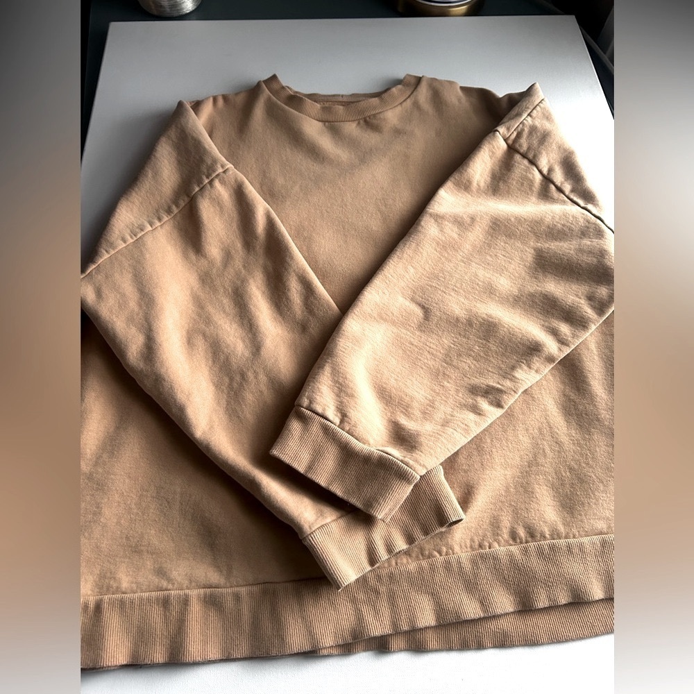 ASOS Mens Cotton Sweatshirt Tan Khaki Sweater Crew Neck Relaxed Casual Fit XL - Picture 4 of 12